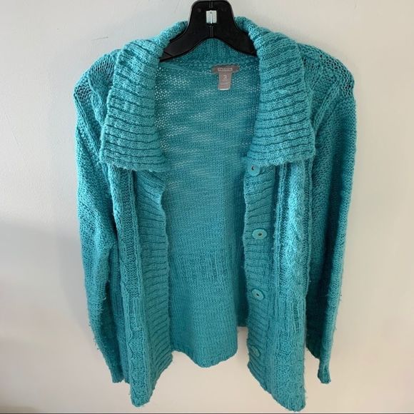 Chico’s 3 Aqua Cardigan Snap closure - Picture 6 of 6